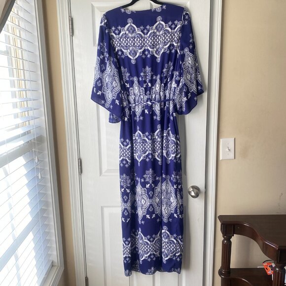 Kaari Blue | Blue and White Maxi Romper Dress - Picture 3 of 7